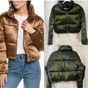 7 For All Mankind Green Cropped Puffer Jacket Coat new with tags